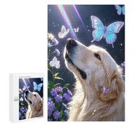 1000 Piece Golden Retriever with Butterfly Puzzle - Wooden Jigsaw for Dog Lovers - Relaxing and Decorative Puzzle for Home and Garden Décor