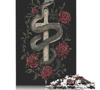 1000 Piece Gothic Snake with Cross, Thorns And Rosesre Jigsaw Puzzles for Adult Teenagers Puzzle Jigsaws for Adults Puzzle for Adults And Teenager 1000pcs (75x50cm)