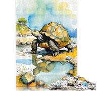 1000 Piece Greek Tortoise Watercolor Square Jigsaw Puzzles for Adults, Wooden Puzzles Learning Educational Toy 1000pcs (75x50cm)