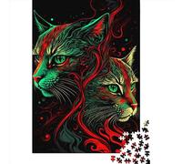 1000 Piece Green And Red Cats Square Puzzle for Adults, Paper Puzzles Puzzle Hands-on Game 38x26cm/1000pcs