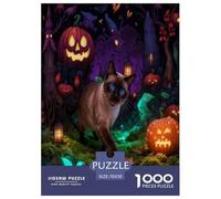 1000 Piece Halloween Jigsaw Puzzle for Adults - Challenging & Brainteasing, Siamese Cat Pumpkin Puzzle, Decoration Unique Gift 70x50cm/1000pcs