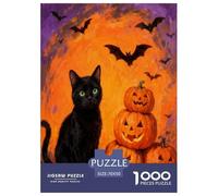 1000 Piece Halloween Jigsaw Puzzle for Adults Kids - Family Fun, Educational Games, Black Cat Pumpkin Jigsaws, Home Decoration Gifts 70x50cm/1000pcs