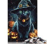 1000 Piece Halloween Witch Cat Jigsaws for Adults Wood Puzzle Jigsaws Educational Game Challenge Toy 1000pcs (75x50cm)
