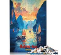 1000 Piece Halong Bay Art Poster Creative Square Jigsaw Puzzles for Adults & Wooden Puzzles Stress Relief Puzzle Games And Unique 1000pcs (75x50cm)