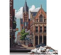 1000 Piece Hanover City Pixel Art Square Puzzles for Adults, Wooden Puzzles Toy Wall Decor 38x26cm/1000pcs