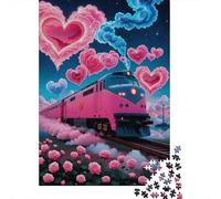 1000 Piece Heart Train Roses Jigsaw Puzzles for Adults & Kids, Challenging Game, Puzzles Birthday Gifts, Family-Friendly Brain Teaser 1000pcs (75x50cm)