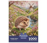 1000 Piece Hedgehog Jigsaw Puzzles for Adults Kids Challenge Toy Family-Friendly Brain Teaser Decoration Hedgehog Wildflowers Jigsaws Unique Gift 70x50cm/1000pcs