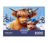 1000 Piece Highland Cow And Calf Jigsaw Puzzle for Adults Kids - Challenging Game, Pine Tree Snow Puzzle, Decoration Unique Gift 70x50cm/1000pcs