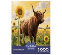 1000 Piece Highland Cow Jigsaw Puzzle for Adults - Challenging Game, Sunflower Garden Puzzle, Decoration Gifts 70x50cm/1000pcs