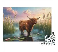 1000 Piece Highland Cow Jigsaw Puzzle for Adults & Kids - Challenging Brain Teaser, Reed Bed Puzzle, Home Decoration Birthday Gifts 52x38cm/1000pcs