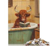 1000 Piece Highland Cow Reading Book Jigsaw Puzzlesfor Adults Teenagers Puzzles Jigsaw Puzzles for Adult 1000pcs (75x50cm)