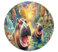 1000 Piece Hippo Paradise Jigsaw Puzzle Fun Details Beautiful Decoration Gentle Animals Puzzles Educational Games for Adults Kids Family 1000pcs (67.5x67.5cm)