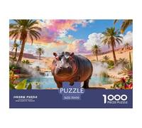 1000 Piece Hippopotamus Jigsaw Puzzle for Adults - Cooperative Play & Educational Activity, Desert Oasis Puzzles, Decoration Birthday Gifts 70x50cm/1000pcs