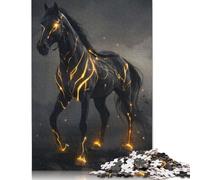 1000 Piece Horse Black Fantasy Glow Square Puzzle for Adults, Wooden Puzzles Puzzle Hands-on Game 1000pcs (75x50cm)