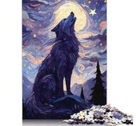 1000 Piece Howling Wolf Starry Night Puzzles for Adults & Wooden Puzzles Educational Puzzle Family Game 1000pcs (75x50cm)