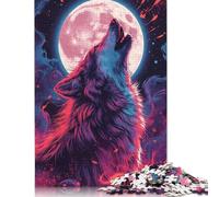 1000 Piece Howling Wolf Under Pink Moon Art Jigsaw Puzzles for Adults Teenagers Puzzles for Adults & Teenager Brain Teaser Puzzle 1000pcs (75x50cm)