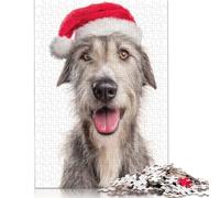 1000 Piece Irish Wolfhound Dog with Santa Hat Portrait Jigsaw Wooden Puzzle Jigsaws for Adults Home Decoration Puzzle Toys 1000pcs (75x50cm)