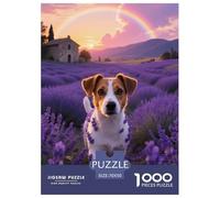1000 Piece Jack Russell Terrier Jigsaw Puzzle for Adults - Family Fun, Family Happy Game, Twilight Lavender Field Jigsaws, Decoration Gifts 70x50cm/1000pcs
