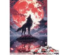 1000 Piece Japanese Black Wolf Square Puzzles for Adults, Wooden Puzzles Toy Wall Decor 1000pcs (75x50cm)