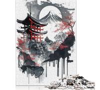 1000 Piece Japanese Temple Ink Wash Puzzles for Adults Wooden Puzzles Educational Game for Children As A 1000pcs (75x50cm)