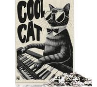 1000 Piece Jazz Cat Beats Square Jigsaw Puzzles for Adults, Wooden Puzzles Educational Game for Children 1000pcs (75x50cm)