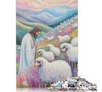 1000 Piece Jesus And Lambs Square Puzzle for Adults, Paper Puzzles Puzzle Hands-on Game 38x26cm/1000pcs