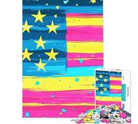 1000 Piece Jigsaw Abstract American Flag Patriotic Wall Art Peaceful Focus Building Play Quality Cut Consistent Shape Delightful Brain Fun for Leisure Hours (Size 50x75cm)