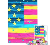 1000 Piece Jigsaw Abstract American Flag Patriotic Wall Art Peaceful Focus Building Play Quality Cut Consistent Shape Delightful Brain Fun for Leisure Hours (Size 38x26cm)