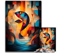1000 Piece Jigsaw Abstract Fish Art Geometric Nature Design in Vibrant Colors Impossible Jigsaw Puzzles for Adults DIY Home Decor Gift Brain Teaser Game 1000 PCS(75x50cm)