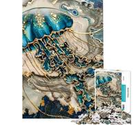 1000 Piece Jigsaw Abstract Golden Jellysfish Peaceful Focus Building Play Quality Cut Consistent Shape Delightful Brain Fun for Leisure Hours (Size 38x26cm)