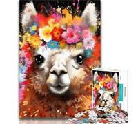 1000 Piece Jigsaw Alpaca Wearing Flowers 1000 Piece Jigsaw Puzzles for Adults & Teens,with Matching Poster And Trivia Sheet for Age 14 75x50cm