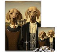 1000 Piece Jigsaw American Gothic Dog Parody Impossible Jigsaw Puzzles for Adults Educational Activity for Cognitive Skills Cognitive Skill Improvement 1000 PCS(38x26cm)