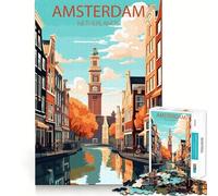 1000 Piece Jigsaw Amsterdam Netherlands Precise Cut Art Brain Teaser Gift Leisure Time Fun Christmas Wall Art (38x52cm)