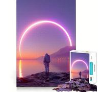 1000 Piece Jigsaw Astronaut And Neon Ring at Sunset Fine Edge Craft Logic Puzzle Play Leisure Game Time Birthday Fun Gift (38x26cm)