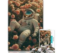 1000 Piece Jigsaw Astronaut Flowers Jigsaw Puzzles for Teenagers 1000 Pieces,Staycation Kill Time Enhance Love between Couples 26x38cm