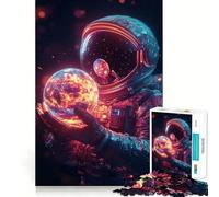 1000 Piece Jigsaw Astronaut Holding Burning Planet Fine Edge Craft Logic Puzzle Play Leisure Game Time Birthday Fun Gift (50x75cm)