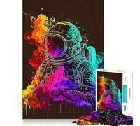 1000 Piece Jigsaw Astronaut Neon Smoke Precise Cut Art Brain Teaser Gift Leisure Time Fun Christmas Wall Art (38x52cm)
