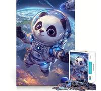 1000 Piece Jigsaw Astronaut Panda in Space Fine Edge Craft Logic Puzzle Play Leisure Game Time Birthday Fun Gift (38x52cm)
