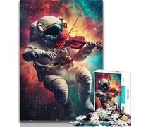 1000 Piece Jigsaw Astronaut Playing Violin 1000 Pieces Jigsaw Puzzle for Adults& Teens,Classic Educational Games Beautiful Decoration 50x75cm