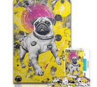 1000 Piece Jigsaw Astronaut Pug Jigsaw Puzzle 1000 Pieces for Adults,Decompressing Intellectual Educational Toy Great Gifts And Toys 26x38cm