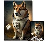 1000 Piece Jigsaw Astronaut Shiba Inu Puzzles for Adults Challenging Brain Teaser Family Activity Home Decor 1000 PCS(38x26cm)