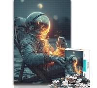 1000 Piece Jigsaw Astronaut Sitting on The Moon 1000 Pieces Jigsaw Puzzle for Adults& Teens,Classic Educational Games Beautiful Decoration 50x75cm
