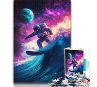 1000 Piece Jigsaw Astronaut Surfing 1000 Pieces Jigsaw Puzzles For Teens And Adults,Fully Interlocking & Randomly Shaped Pieces 26x38cm