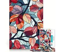 1000 Piece Jigsaw Autumn Leaves Stained Glass Illustration Fine Edge Craft Logic Puzzle Play Leisure Game Time Birthday Fun Gift (38x26cm)