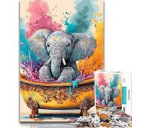 1000 Piece Jigsaw Baby Elephant Taking A Bath Jigsaws 1000 Pieces for Teenagers,Stress Reliever Difficult Challenge Unique Home Decor And Gifts 50x75cm