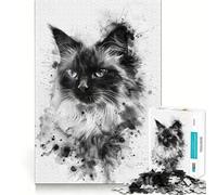 1000 Piece Jigsaw Balinese Cat Watercolor Precise Cut Art Brain Teaser Gift Leisure Time Fun Christmas Wall Art (38x26cm)