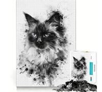 1000 Piece Jigsaw Balinese Cat Watercolor Precise Cut Art Brain Teaser Gift Leisure Time Fun Christmas Wall Art (50x75cm)