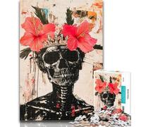 1000 Piece Jigsaw Basquiat-style Flowers And Skulls 1000 Piece Jigsaw Puzzles for Teenagers Gifts,Enhance Love between Couples for Age 14 26x38cm