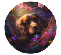 1000 Piece Jigsaw Beautiful Cocker Spaniel Round Puzzle 1000 Pieces Jigsaw Perfect for Family Fun on Christmas, Thanksgiving, Birthdays & Easter 67.5x67.5cm