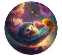 1000 Piece Jigsaw Beautiful Hedgehog Round Puzzle 1000 Pieces Jigsaw Perfect for Family Fun on Christmas, Thanksgiving, Birthdays & Easter 67.5x67.5cm